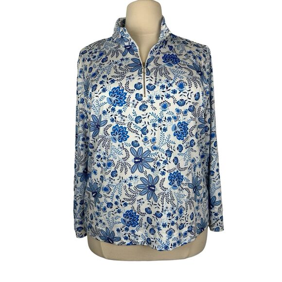 Stella Parker Tops - Stella Parker Top Women Size XXL Blue Floral 1/4 Zip Pullover Active UPF 50 Golf